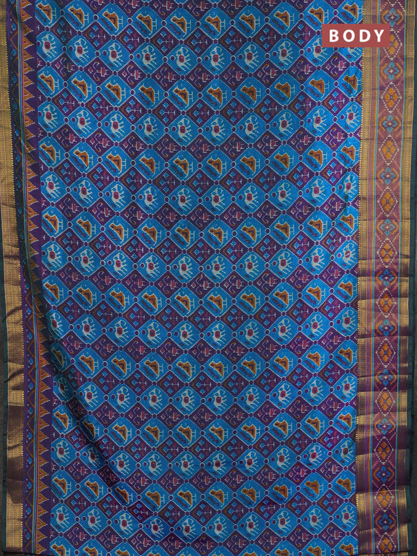 Semi tussar saree blue and purple with allover patola prints and ikat woven zari border