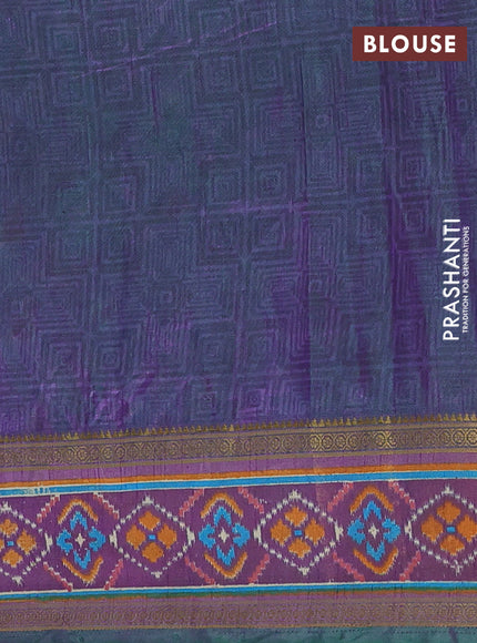 Semi tussar saree blue and purple with allover patola prints and ikat woven zari border