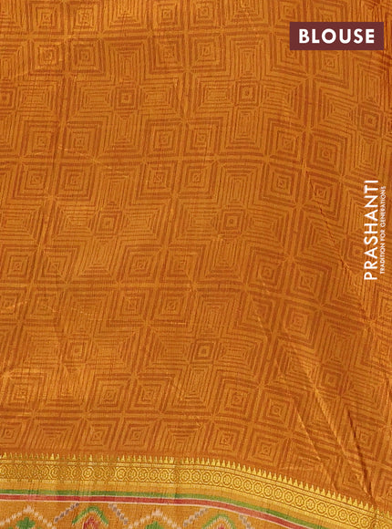 Semi tussar saree mustard yellow and maroon with allover patola prints and ikat woven zari border