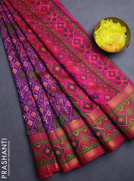 Semi tussar saree purple and pink with allover patola prints and ikat woven zari border