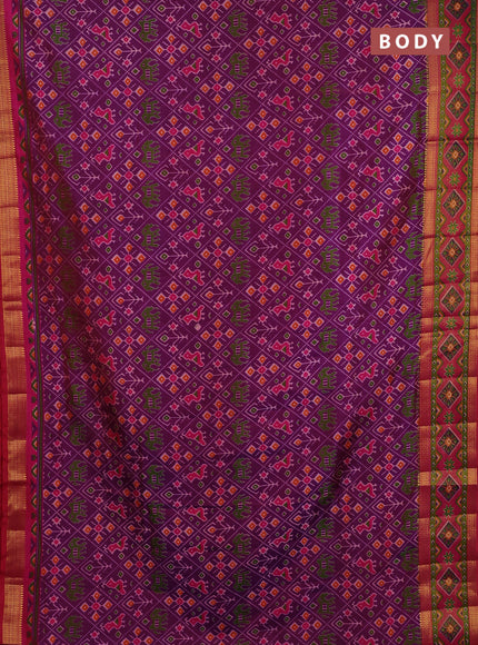 Semi tussar saree purple and pink with allover patola prints and ikat woven zari border