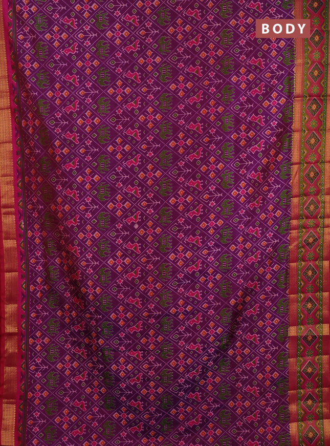 Semi tussar saree purple and pink with allover patola prints and ikat woven zari border