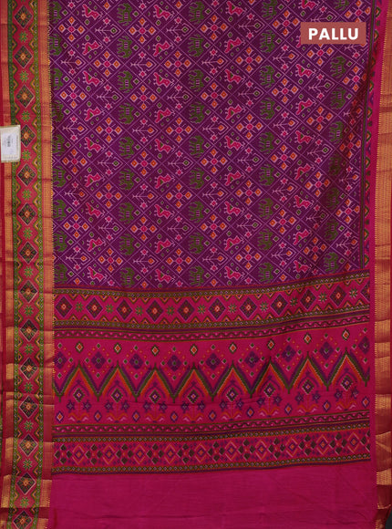 Semi tussar saree purple and pink with allover patola prints and ikat woven zari border