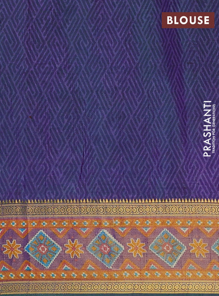 Semi tussar saree cs blue and green with allover patola prints and ikat zari woven border