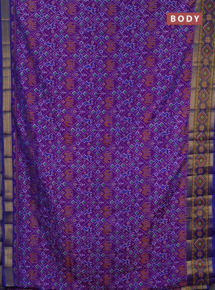 Semi tussar saree purple and blue with allover patola prints and ikat zari woven border