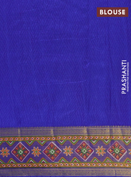 Semi tussar saree purple and blue with allover patola prints and ikat zari woven border