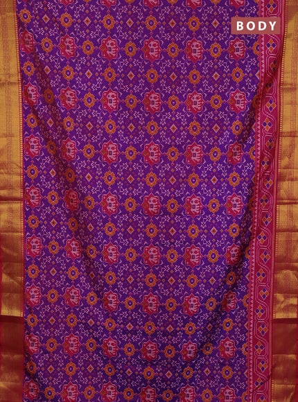 Semi tussar saree purple and pink with allover patola prints and zari woven border