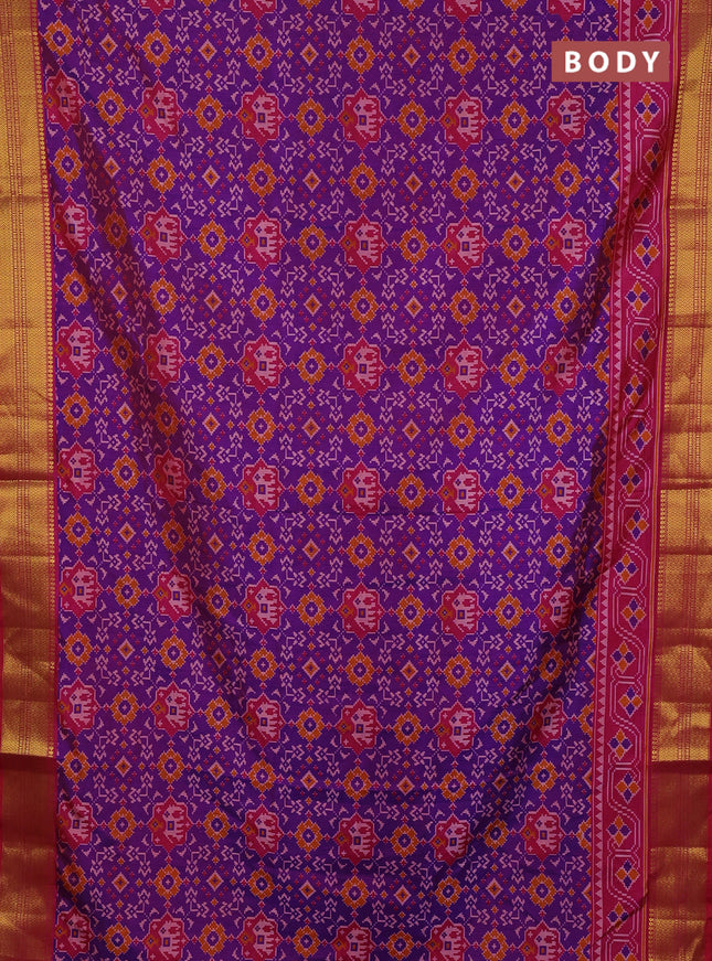 Semi tussar saree purple and pink with allover patola prints and zari woven border