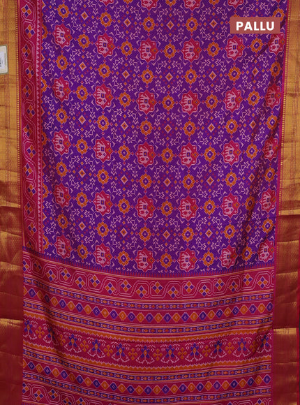 Semi tussar saree purple and pink with allover patola prints and zari woven border