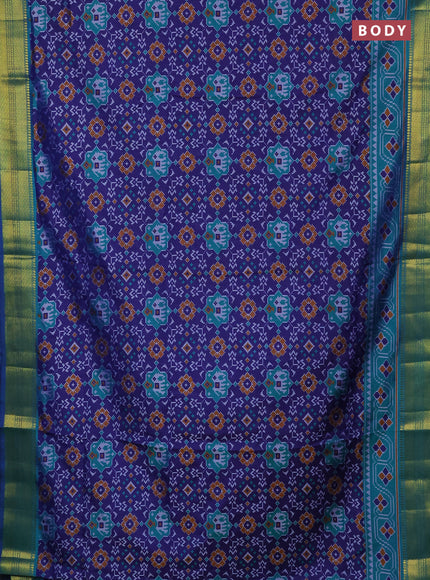 Semi tussar saree blue and teal green with allover patola prints and zari woven border