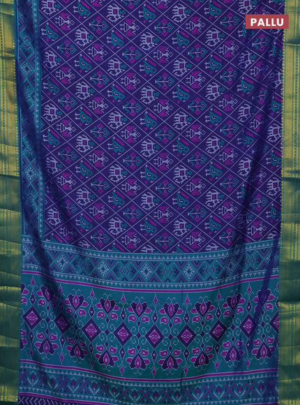 Semi tussar saree navy blue and teal green with allover patola prints and zari woven border
