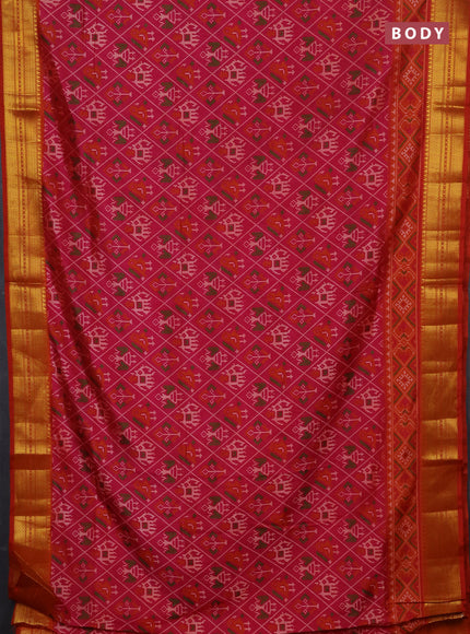 Semi tussar saree pink and orange with allover patola prints and zari woven border