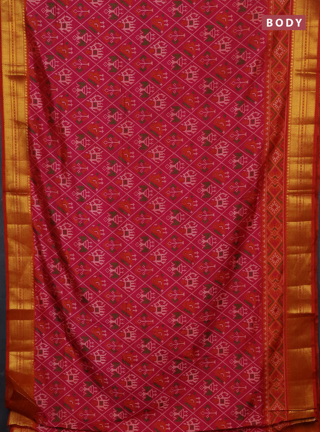 Semi tussar saree pink and orange with allover patola prints and zari woven border