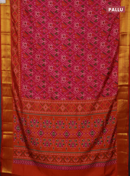 Semi tussar saree pink and orange with allover patola prints and zari woven border