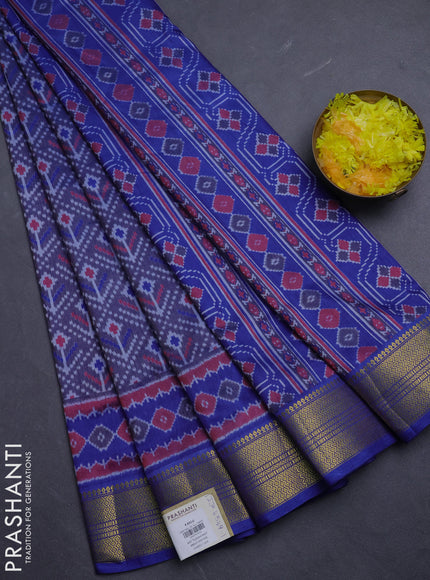 Semi tussar saree navy blue and blue with allover ikat prints and zari woven border