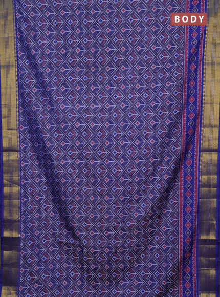 Semi tussar saree navy blue and blue with allover ikat prints and zari woven border