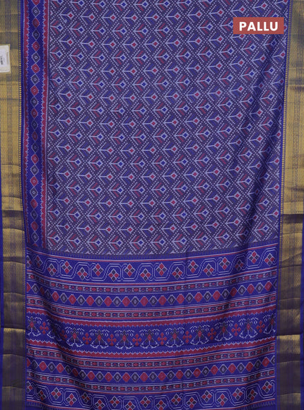 Semi tussar saree navy blue and blue with allover ikat prints and zari woven border