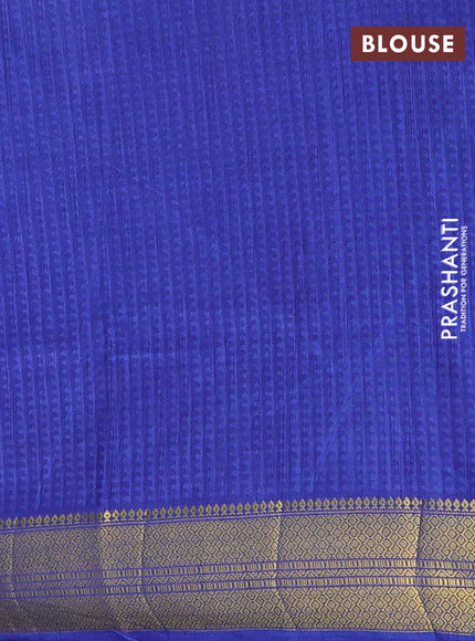Semi tussar saree navy blue and blue with allover ikat prints and zari woven border