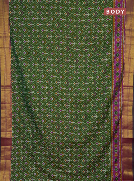 Semi tussar saree light green and purple with allover ikat prints and zari woven border