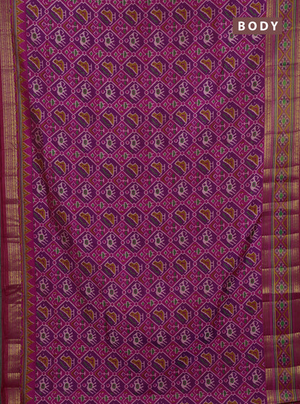 Semi tussar saree purple and pink with allover patola prints and ikat zari woven border