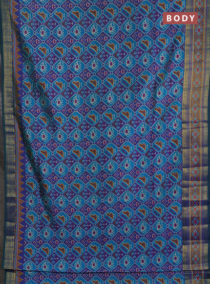 Semi tussar saree blue and purple with allover patola prints and ikat zari woven border