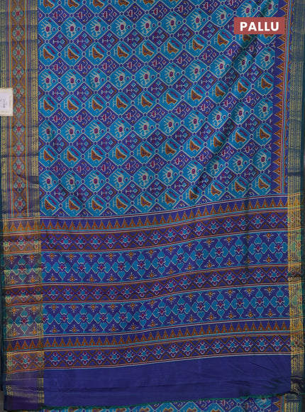 Semi tussar saree blue and purple with allover patola prints and ikat zari woven border