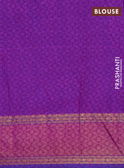 Semi tussar saree blue and dark pink with allover patola prints and ikat zari woven border