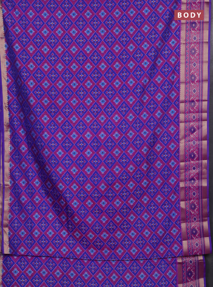 Semi tussar saree blue and pink with allover ikat prints and ikat zari woven border