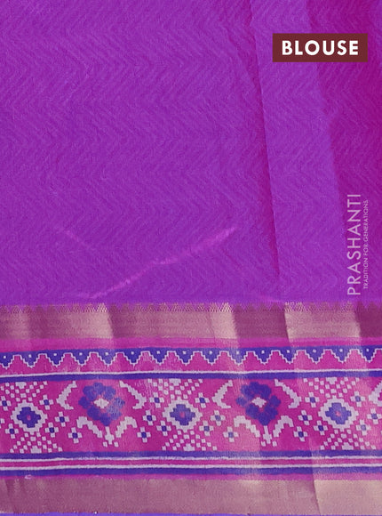 Semi tussar saree blue and pink with allover ikat prints and ikat zari woven border