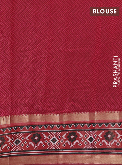 Semi tussar saree bottle green and maroon with allover ikat prints and ikat zari woven border