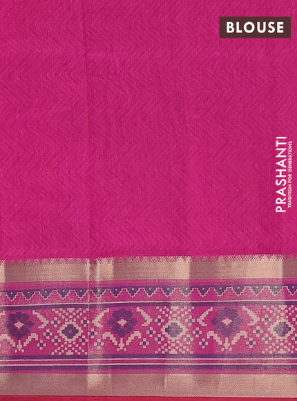 Semi tussar saree purple and dark pink with allover ikat prints and ikat zari woven border