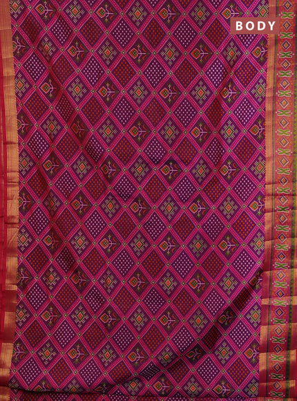 Semi tussar saree purple and pink with allover ikat prints and zari woven border