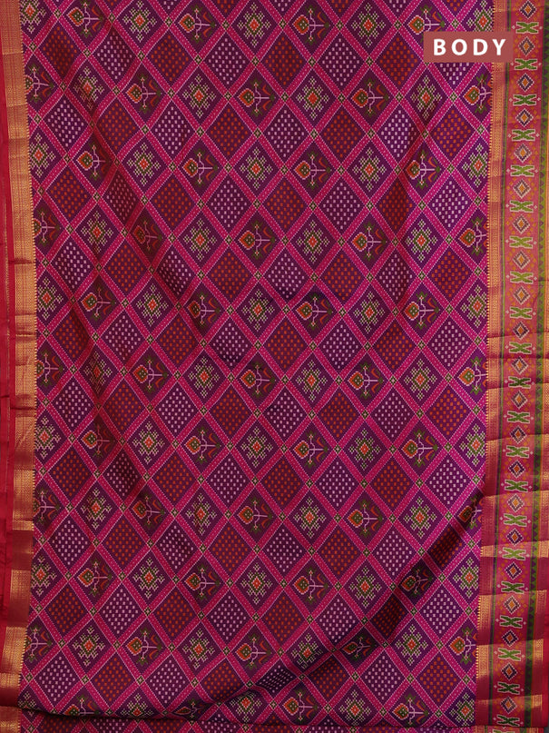 Semi tussar saree purple and pink with allover ikat prints and zari woven border