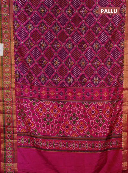 Semi tussar saree purple and pink with allover ikat prints and zari woven border