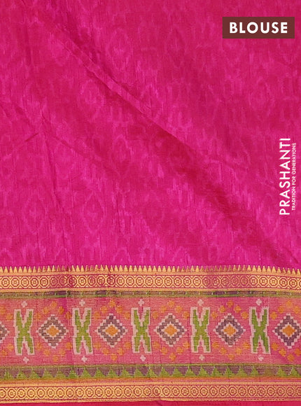 Semi tussar saree purple and pink with allover ikat prints and zari woven border