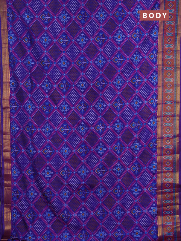 Semi tussar saree blue and pink with allover ikat prints and zari woven border