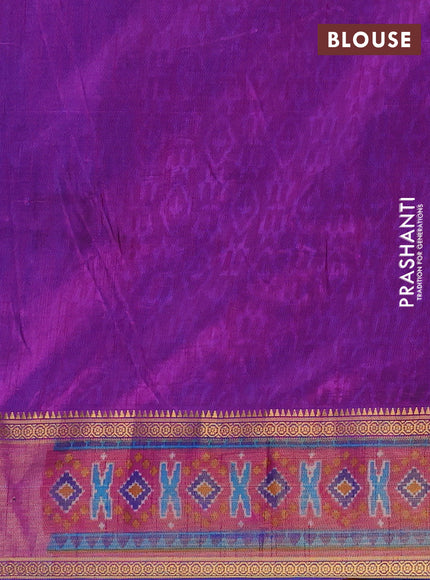 Semi tussar saree blue and pink with allover ikat prints and zari woven border