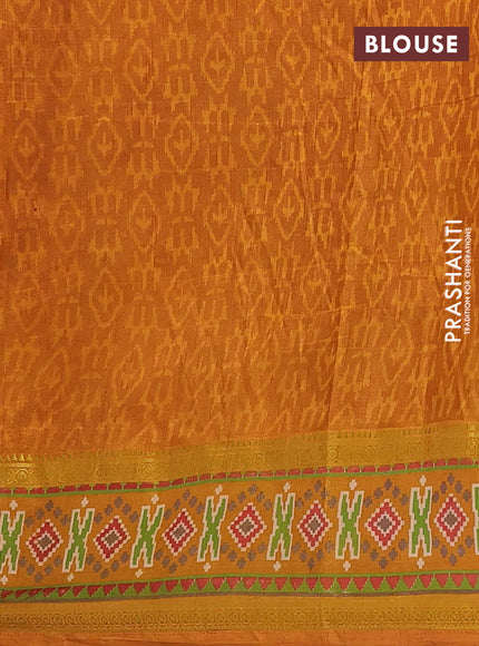 Semi tussar saree maroon and mustard yellow with allover ikat prints and zari woven border