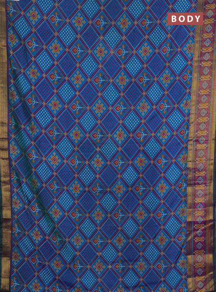 Semi tussar saree dual shade of greeinsh blue and purple with allover ikat prints and zari woven border