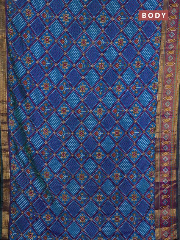 Semi tussar saree dual shade of greeinsh blue and purple with allover ikat prints and zari woven border