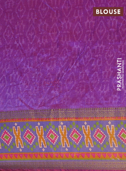 Semi tussar saree dark pink and blue with allover ikat prints and zari woven border
