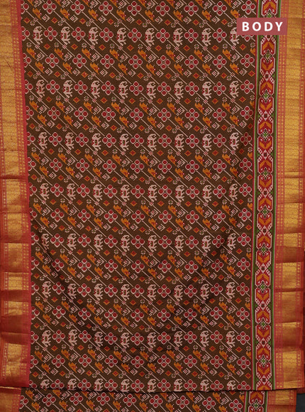 Semi tussar saree mehendi green and rust shade with allover patola prints and zari woven border
