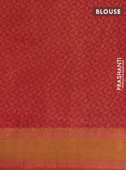 Semi tussar saree mehendi green and rust shade with allover patola prints and zari woven border