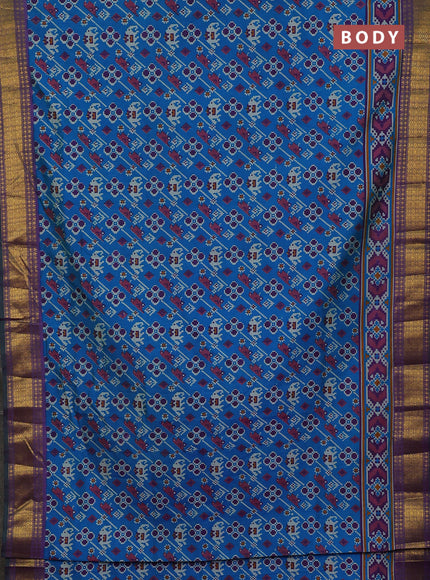 Semi tussar saree blue and purple with allover patola prints and zari woven border