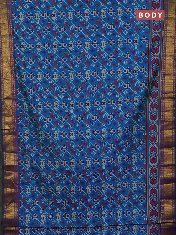 Semi tussar saree blue and purple with allover patola prints and zari woven border