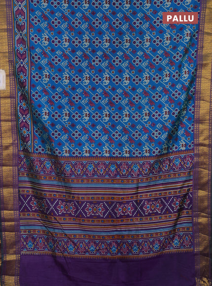 Semi tussar saree blue and purple with allover patola prints and zari woven border