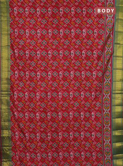 Semi tussar saree maroon and green with allover patola prints and zari woven border
