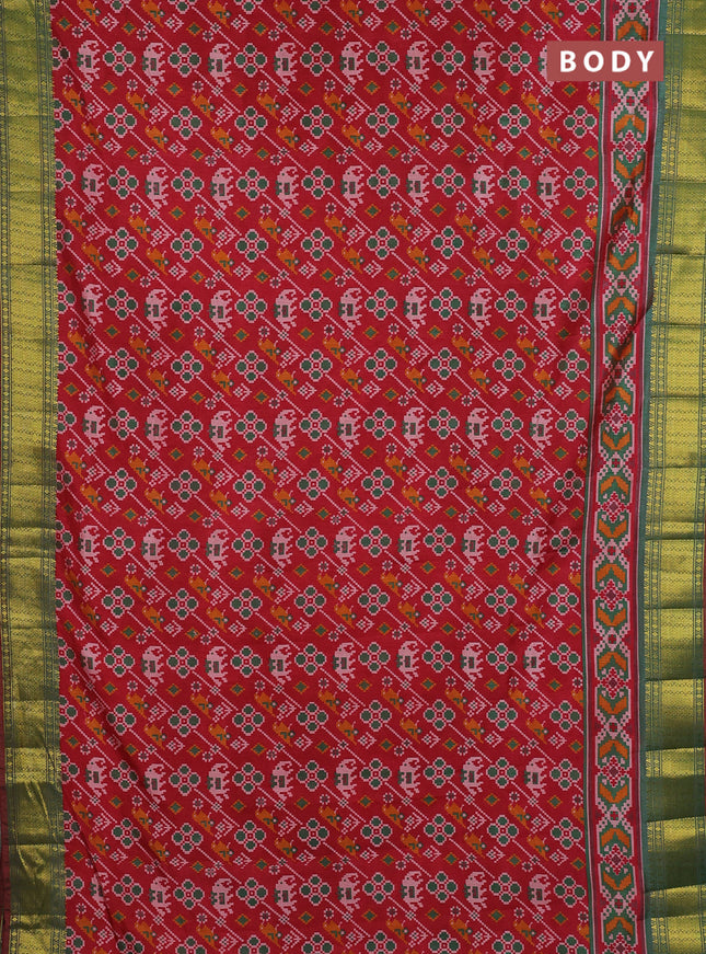 Semi tussar saree maroon and green with allover patola prints and zari woven border
