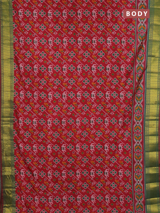 Semi tussar saree maroon and green with allover patola prints and zari woven border