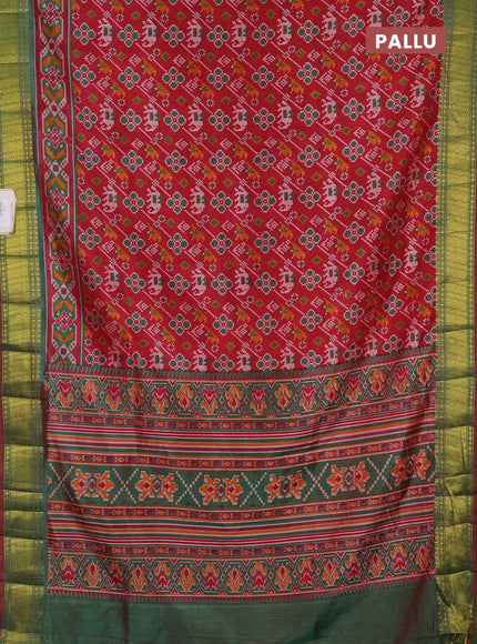 Semi tussar saree maroon and green with allover patola prints and zari woven border